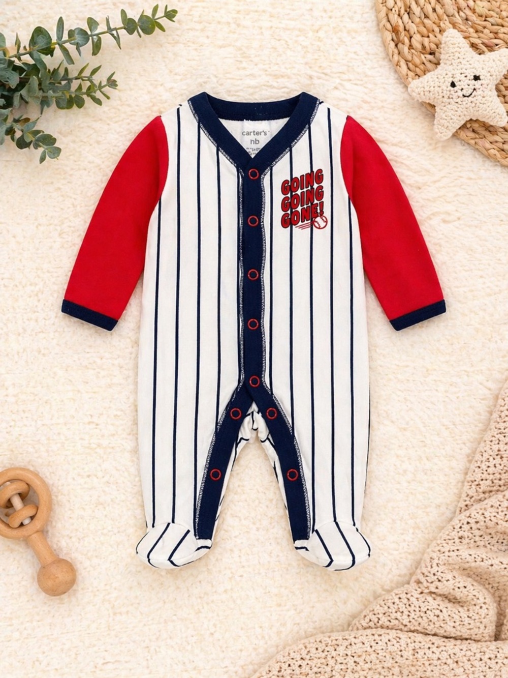Carter’s Newborn Baby Boy Baseball Footed Sleeper Red White Blue